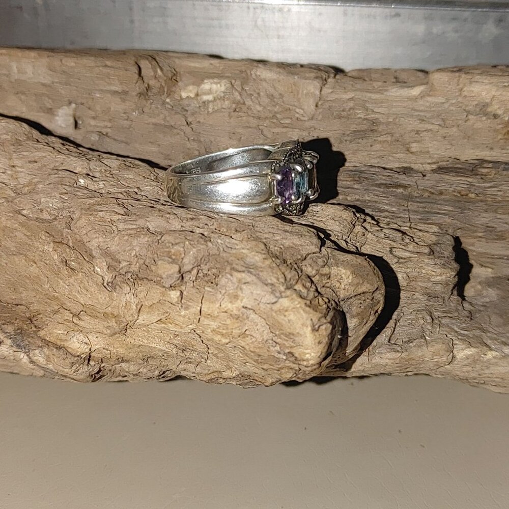 Vintage Marcasite Sterling Silver 925 Ring Prong Multi Colored Gemstones Stamped - Picture 9 of 11